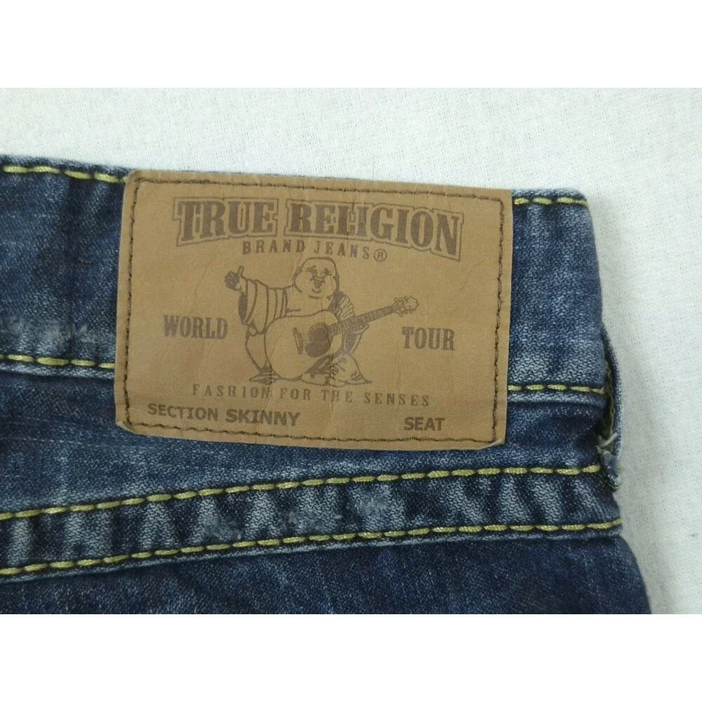 True Religion Skinny Jeans Mens 30 Gold Big T Flap Pocket Bold Stitch Y2K Rocker